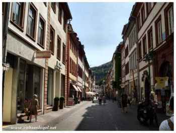 Ruelles pavées de Heidelberg avec le château majestueux en arrière-plan