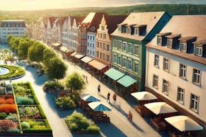Cafés et terrasses animées du centre-ville d'Offenbourg