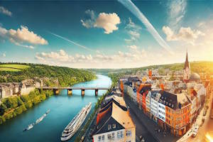 Vue pittoresque de Coblence entre le Rhin et la Moselle