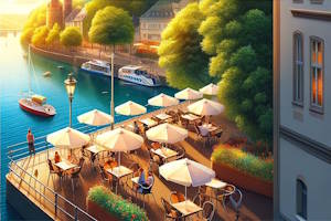 Café typique de Coblence avec vue sur la ville