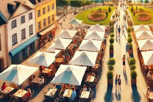 Spécialités culinaires régionales servies en terrasse à Coblence
