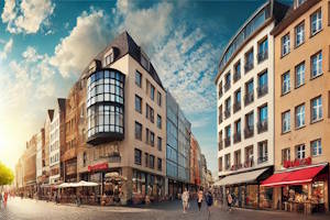Rues commerçantes de Cologne, entre modernité et charme historique.