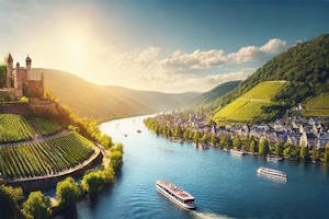 Croisière sur le Rhin avec vue sur des châteaux et vignobles le long du fleuve