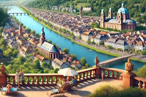 Vue de Heidelberg avec son vieux pont et son château dominant la vallée du Neckar