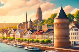 Rues pavées de Rhens avec ses bâtiments médiévaux