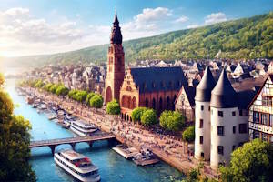 Vue panoramique du Rhin et de Rüdesheim