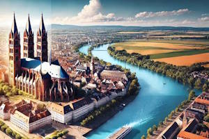 Vue panoramique de Spire avec sa cathédrale et le Rhin