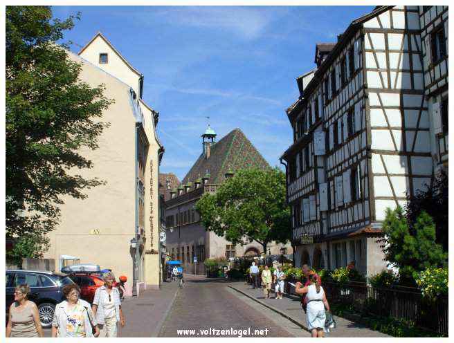 Marché traditionnel avec produits locaux à Colmar.