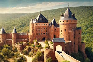 Vue panoramique du Château de Fleckenstein entouré de forêts