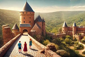 Famille explorant les ruines du Château Fleckenstein