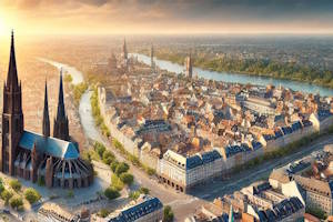 Vue aérienne de la cathédrale de Strasbourg