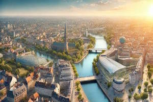 Vue aérienne de Strasbourg et ses quartiers emblématiques