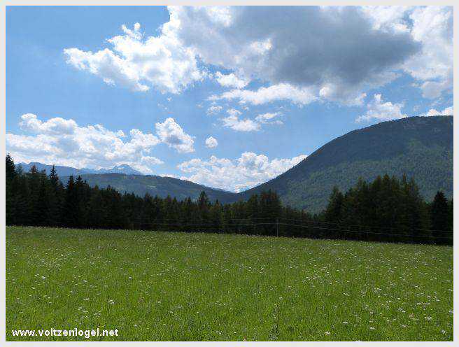 Vue panoramique depuis la ferme auberge Marienbergalm, Obsteig, Alpes du Tyrol