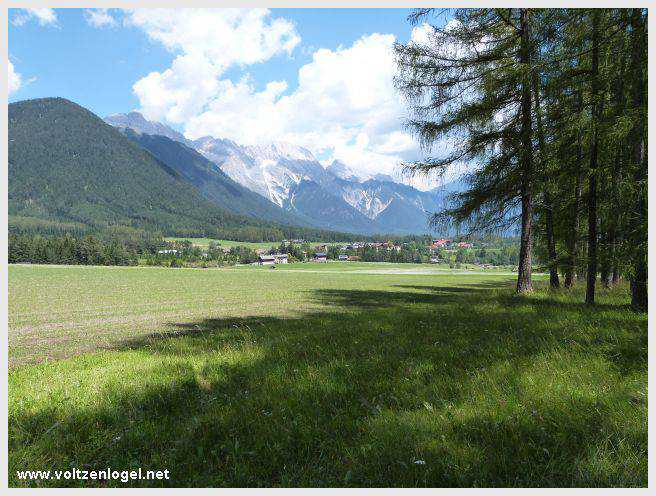 Vue panoramique depuis la ferme auberge Marienbergalm, Obsteig, Alpes du Tyrol