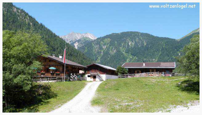 Vue panoramique sur les vallées verdoyantes du Karwendel depuis la ferme auberge Gramai-Alm à Pertisau.