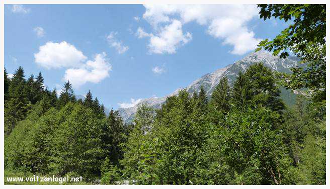Vue panoramique sur les vallées verdoyantes du Karwendel depuis la ferme auberge Gramai-Alm à Pertisau.