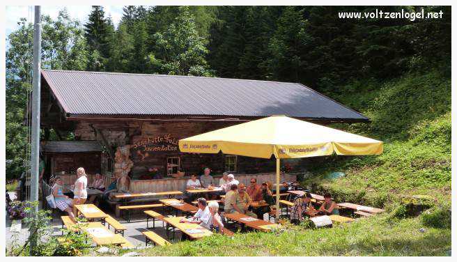 Vue panoramique sur les vallées verdoyantes du Karwendel depuis la ferme auberge Gramai-Alm à Pertisau.