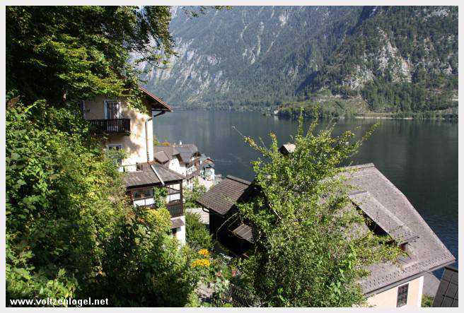 Vue panoramique de Hallstatt et du lac, entourés par les montagnes du Salzkammergut