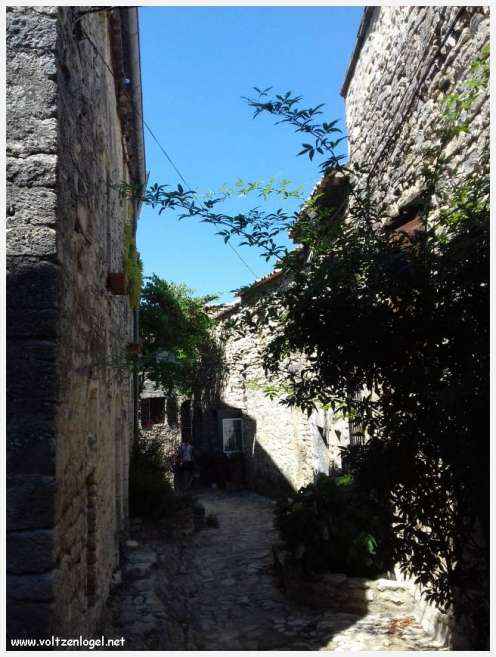 Château médiéval surplombant les rues pavées de Crestet, symbole de son charme historique.