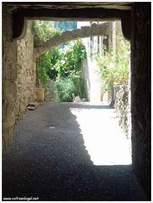 Vue pittoresque de Mollans-sur-Ouvèze, avec son château médiéval et ses charmantes ruelles pavées.