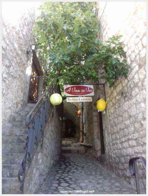 Vue panoramique de Balazuc, village médiéval en Ardèche, avec ses ruelles pavées et son château historique.