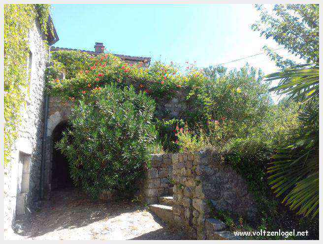 Vue panoramique de Balazuc, village médiéval en Ardèche, avec ses ruelles pavées et son château historique.