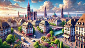Vue de Strasbourg combinant tradition et modernité, avec des bâtiments historiques et contemporains