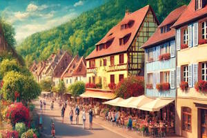Vue d'un village pittoresque en Alsace