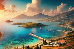 Paysage méditerranéen avec plage et mer bleue