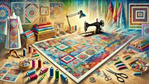Ouvrage de patchwork aux tissus variés, par Rose-Marie Virassamy