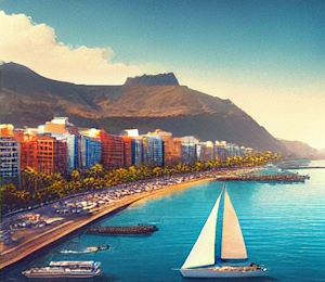 Plage de Las Canteras à Grande Canarie avec mer calme et ciel bleu
