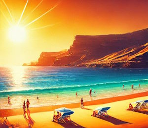 Bord de mer paisible avec des montagnes en arrière-plan à Grande Canarie