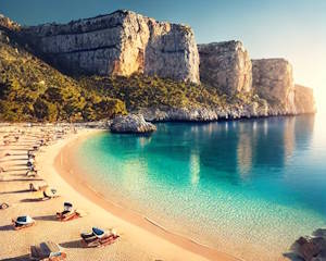 Falaise et plage pittoresque à Ibiza