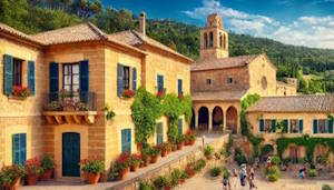 Jardins enchâssés de La Granja à Majorque, avec fontaines, cascades et une variété de fleurs