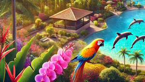 Perroquets colorés perchés au Loro Parque