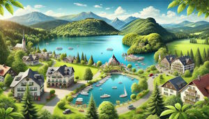 Vue sur le lac Titisee avec ses hébergements variés en arrière-plan