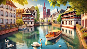 Vue sur les Ponts Couverts et le quartier de la Petite France à Strasbourg
