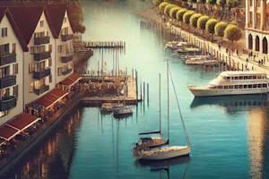 Port de Constance avec ses bateaux accostés et une vue sur le lac