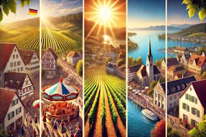 Vue sur les vignobles de Tettnang avec le lac de Constance en arrière-plan