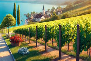 Paysage lacustre au coucher du soleil entre Meersburg et Hagnau