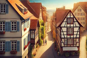 Ruelle pavée et maisons colorées à Meersburg