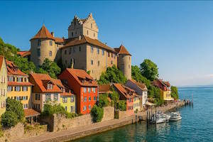 Vue panoramique sur Meersburg et le lac de Constance