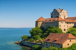 Vue pittoresque du château médiéval de Meersburg surplombant le lac de Constance