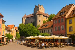 Vue sur le vieux château de Meersburg et ses remparts