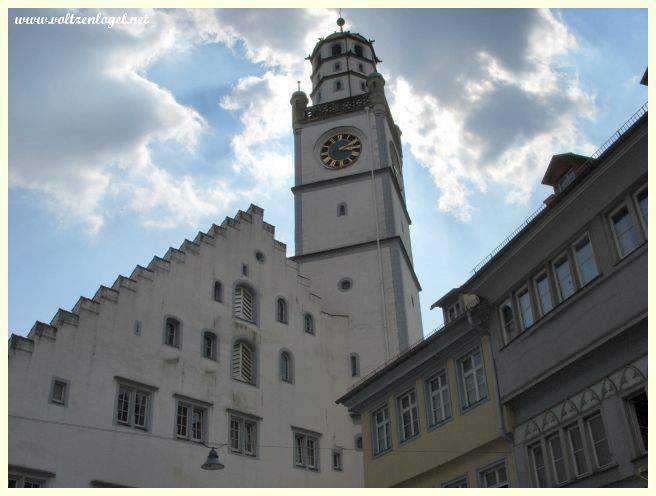 Tour Mehlsack surplombant les toits de Ravensburg.
