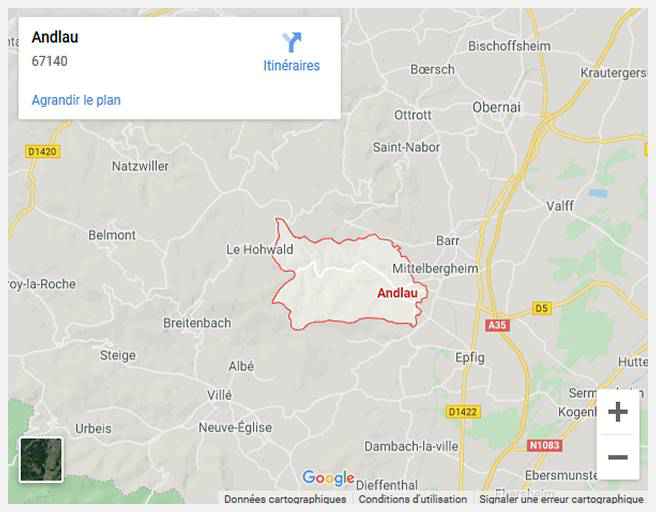 Vue aérienne d'Andlau et ses vignobles