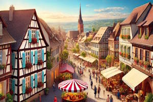 Centre-ville historique d'Obernai avec la Place du Marché et ses bâtiments médiévaux