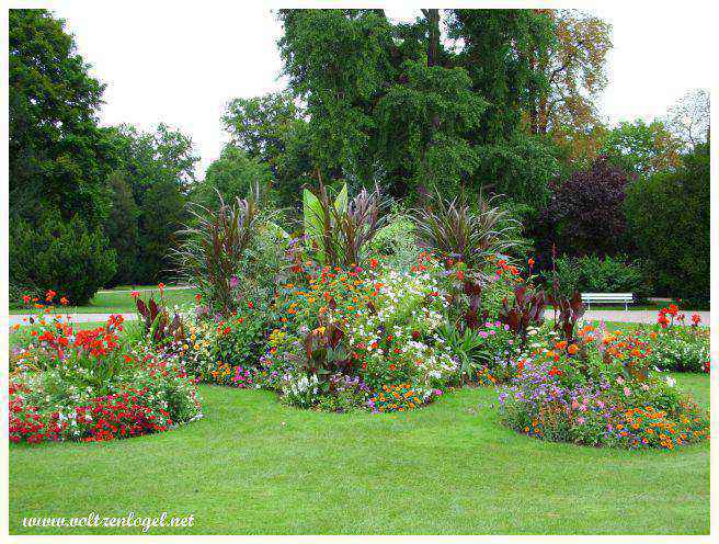 Pavillons néo-classiques entourés de verdure au Parc de l'Orangerie.