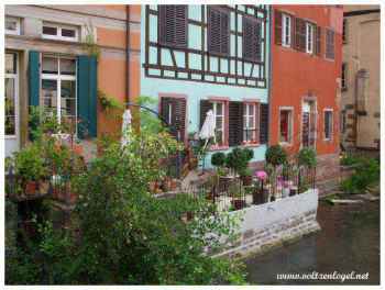 Terrasse fleurie au bord de l'Ill ; Quartier Petite France