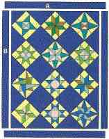 vitrail en patchwork, motif de 12 étoiles avec gabarit